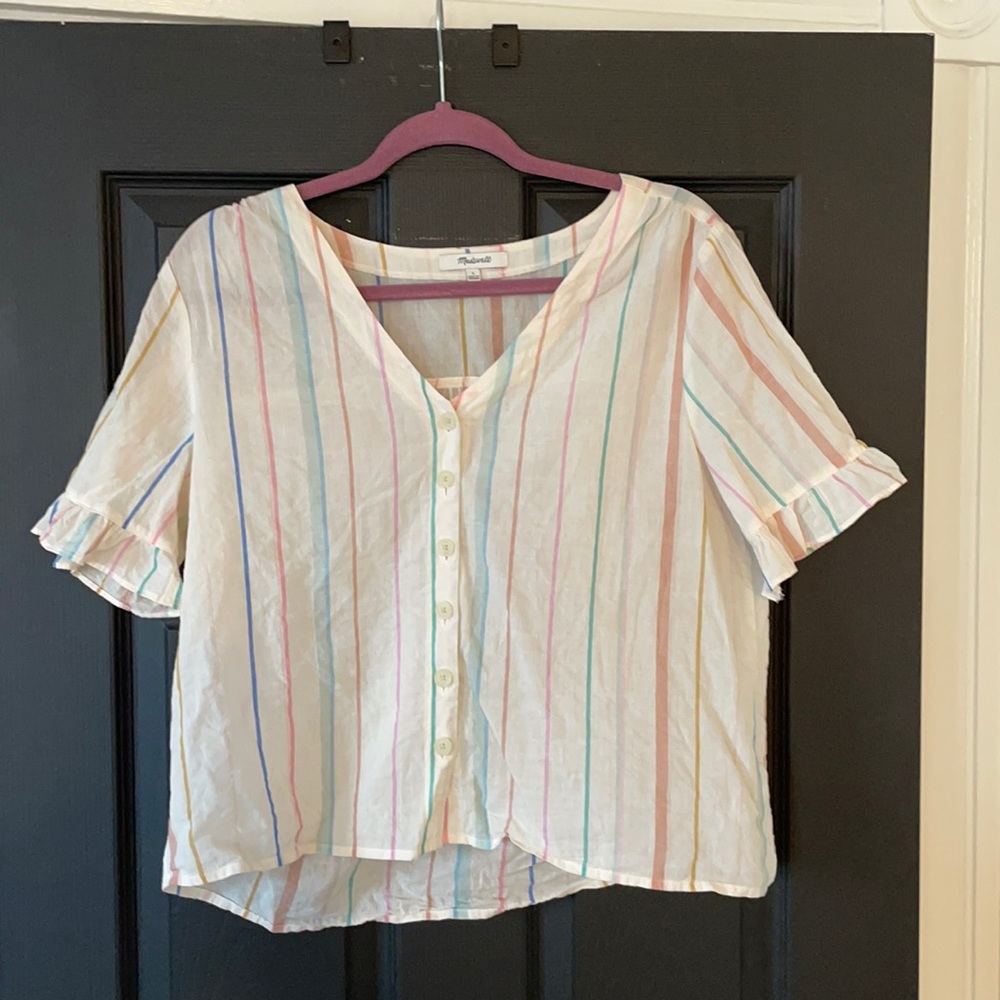 Cute Madewell candy stripe button down shirt, size L. Worn once, great condition
